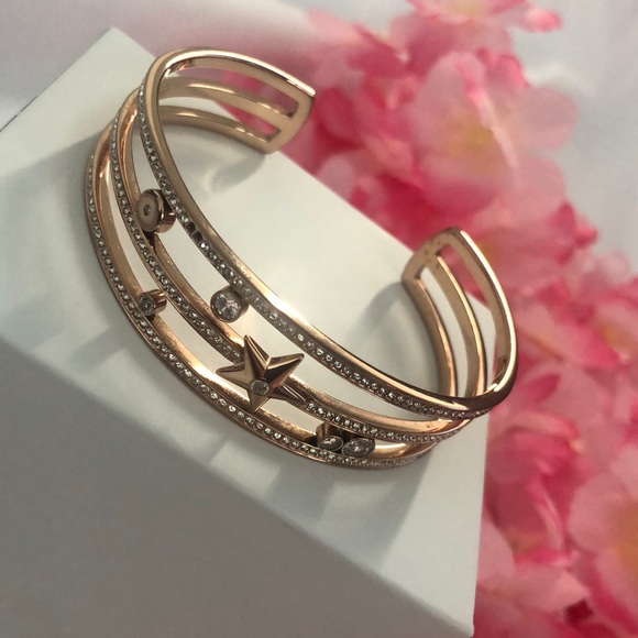 MICHAEL KORS Beyond Brilliant Rose Gold Cuff Bracelet Star Crystals Rhinestones - Picture 2 of 6